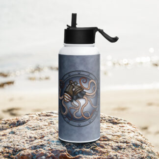 CAVIS Steampunk Octopus Porthole Stainless Steel Water Bottle with a Straw Lid