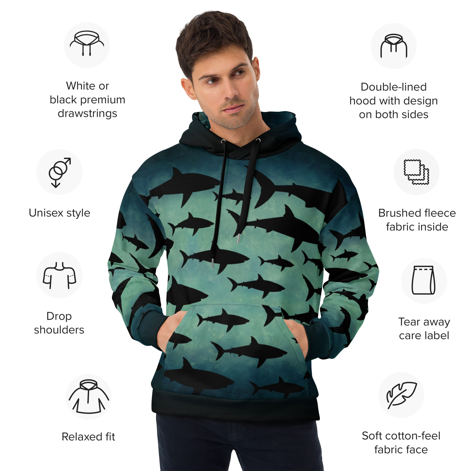 CAVIS Shark Pattern Unisex Hoodie - Image 18