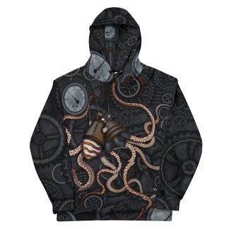 CAVIS a Steampunk Octopus Gears Unisex Hoodie, Alternative Pullover Hooded Sweatshirt
