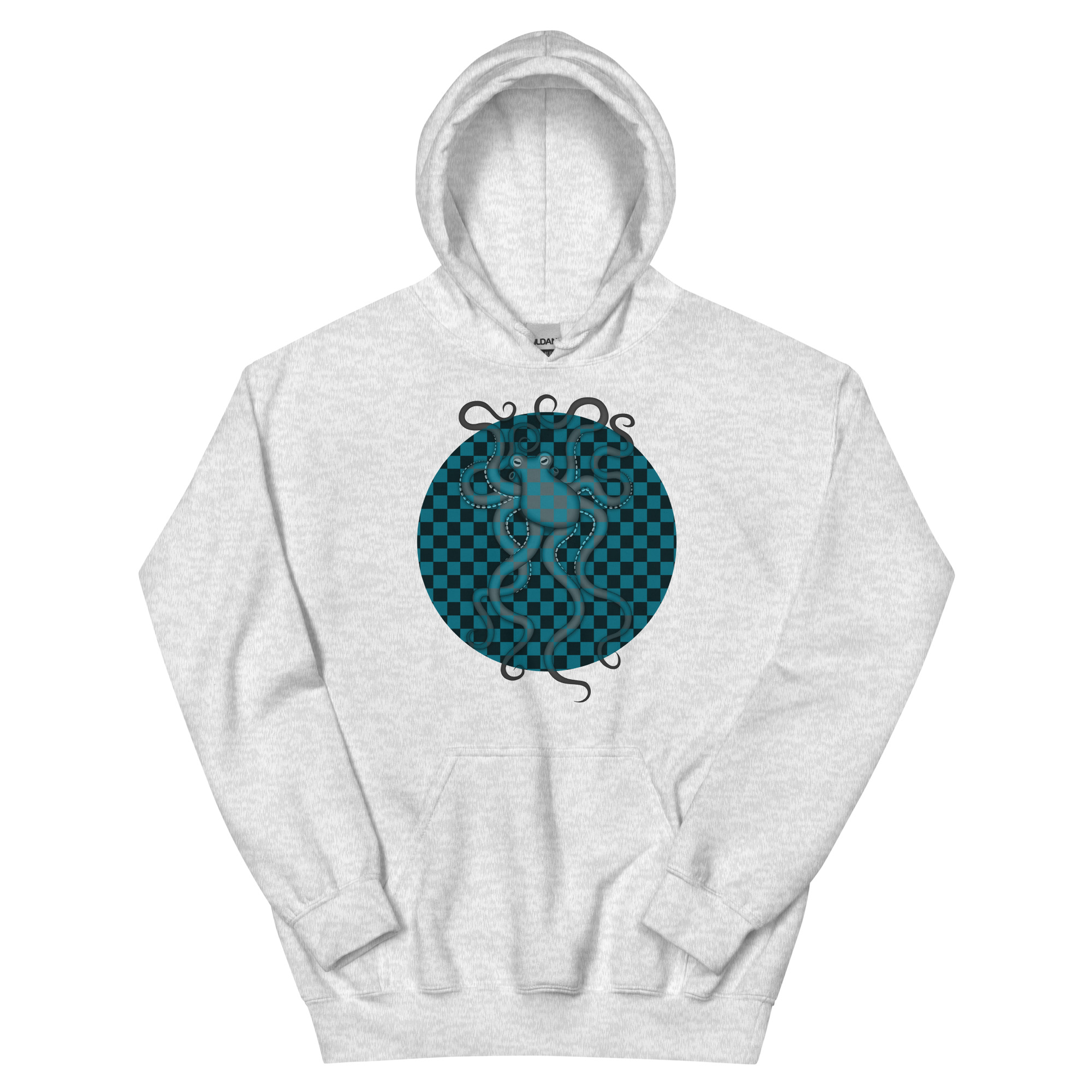 CAVIS Checkered Octopus Camouflage Unisex Hoodie, Underwater Retro 80's Nautical Hooded Sweatshirt - Image 15