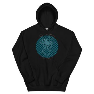 CAVIS Checkered Octopus Camouflage Unisex Hoodie, Underwater Retro 80's Nautical Hooded Sweatshirt