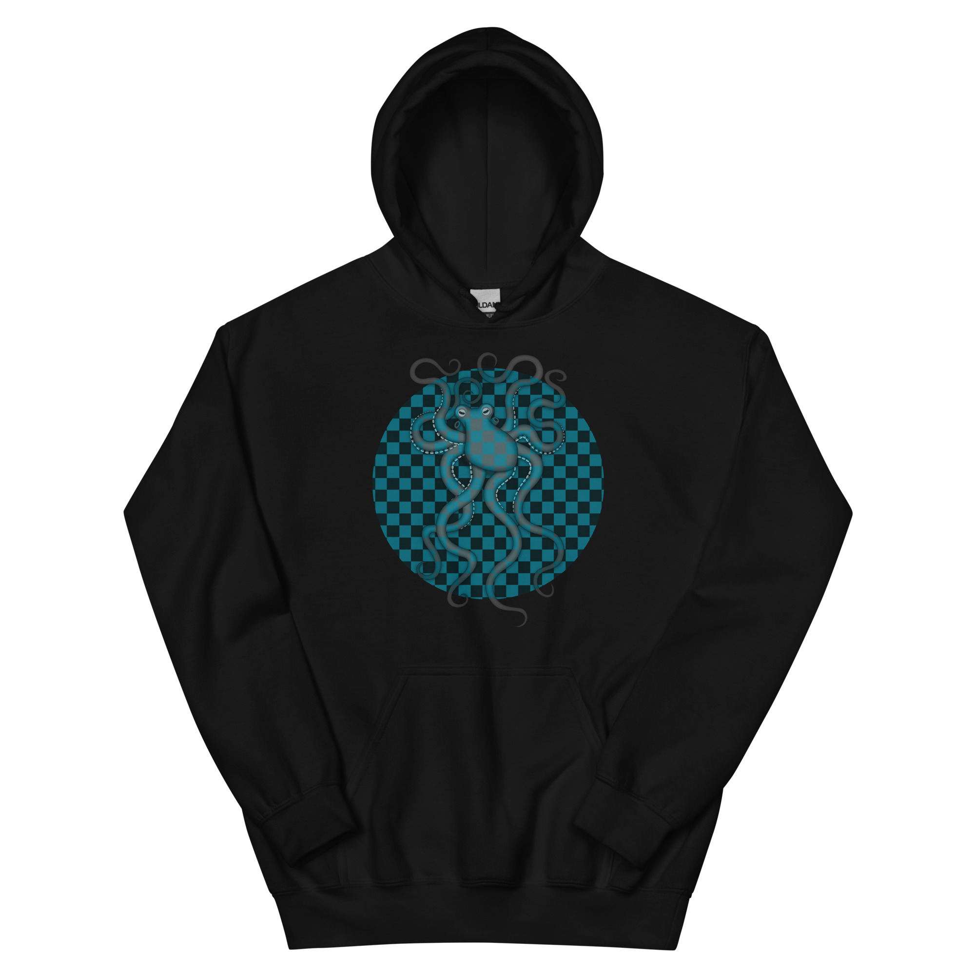 CAVIS Checkered Octopus Camouflage Unisex Hoodie, Underwater Retro 80's Nautical Hooded Sweatshirt