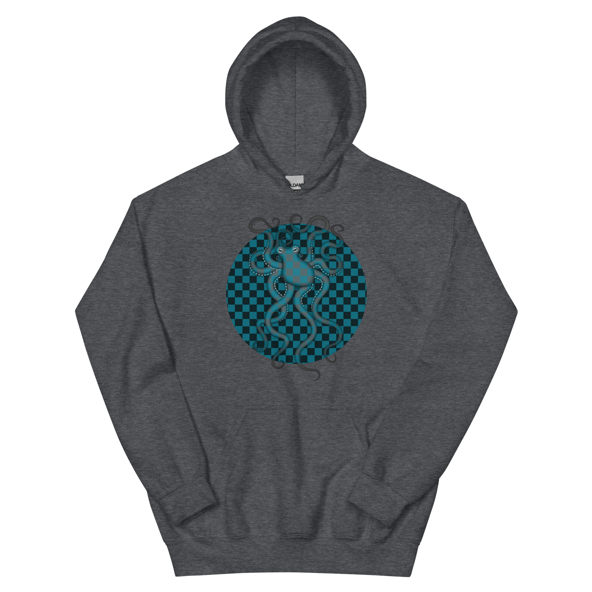 CAVIS Checkered Octopus Camouflage Unisex Hoodie, Underwater Retro 80's Nautical Hooded Sweatshirt - Image 7
