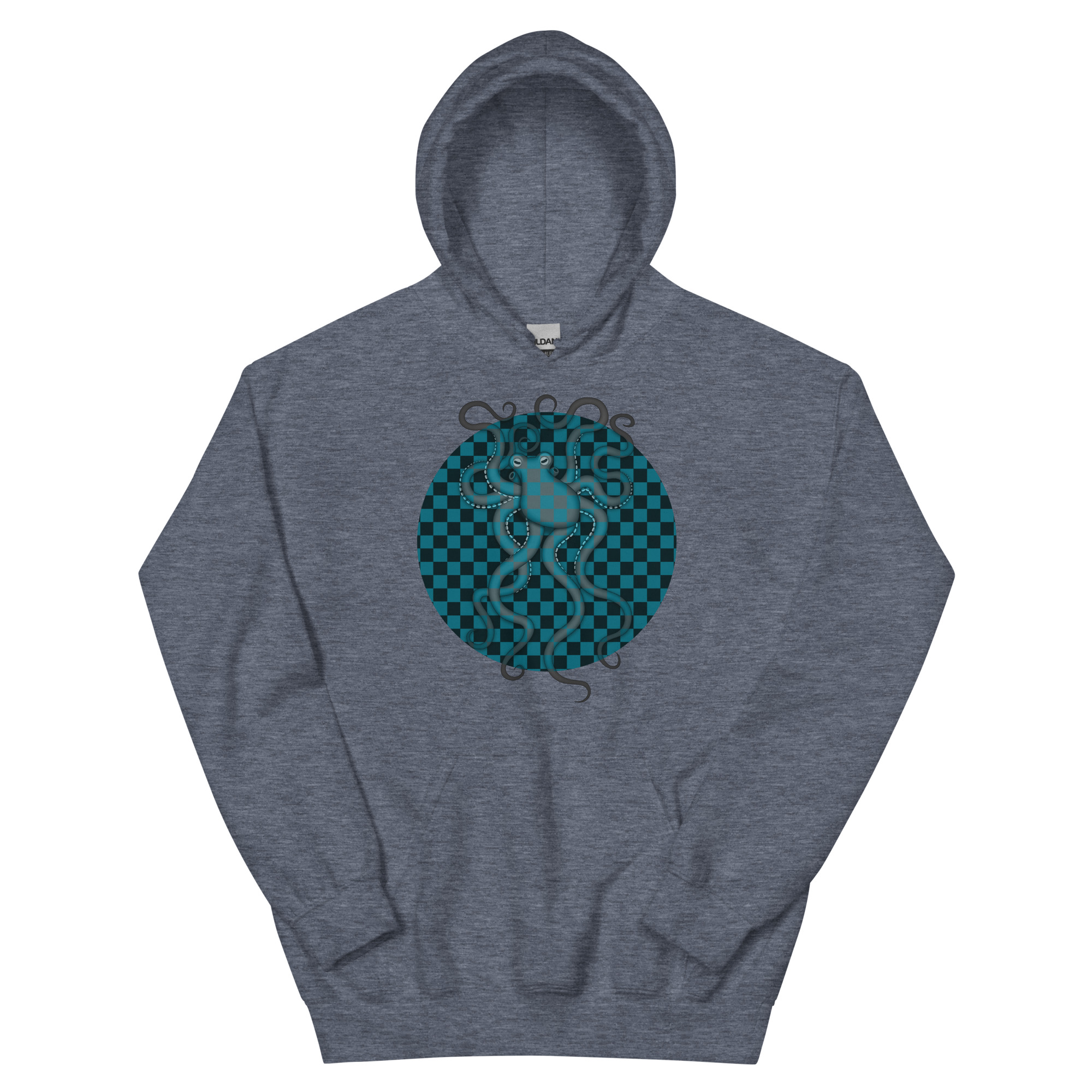 CAVIS Checkered Octopus Camouflage Unisex Hoodie, Underwater Retro 80's Nautical Hooded Sweatshirt - Image 9