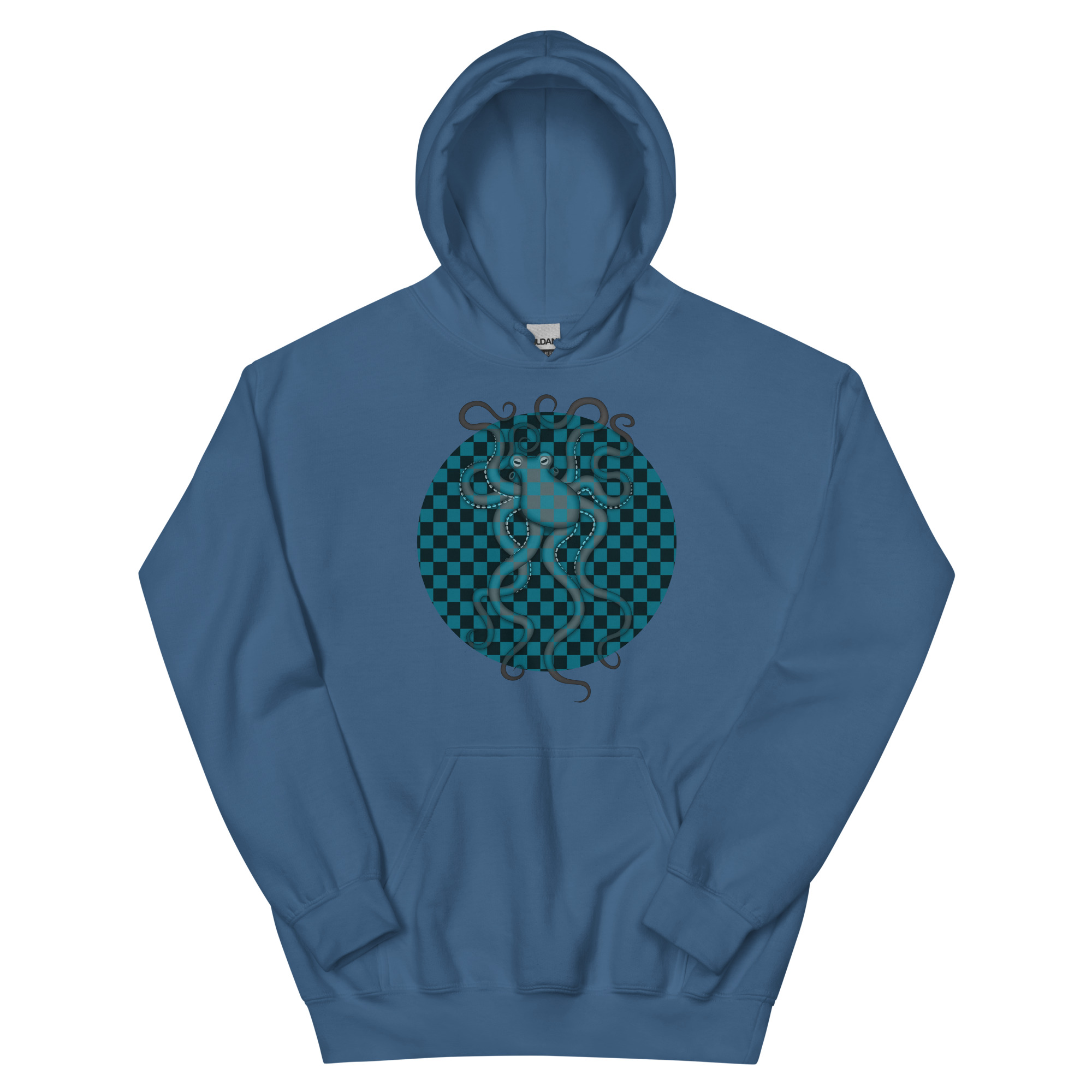 CAVIS Checkered Octopus Camouflage Unisex Hoodie, Underwater Retro 80's Nautical Hooded Sweatshirt - Image 8