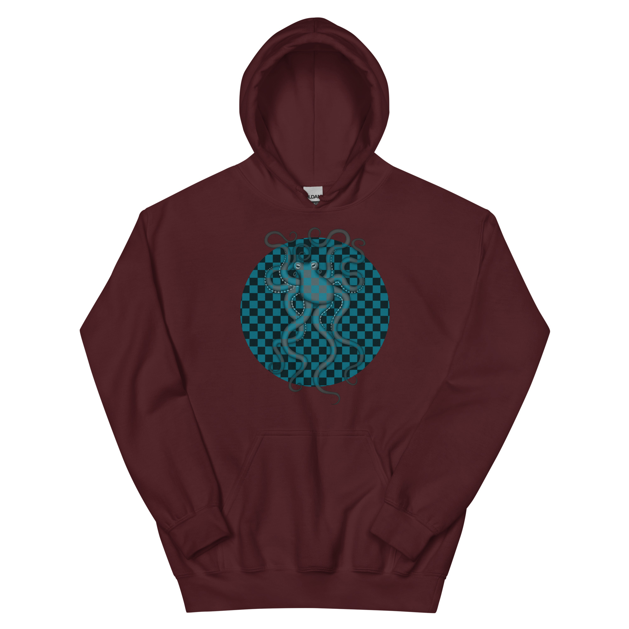 CAVIS Checkered Octopus Camouflage Unisex Hoodie, Underwater Retro 80's Nautical Hooded Sweatshirt - Image 5
