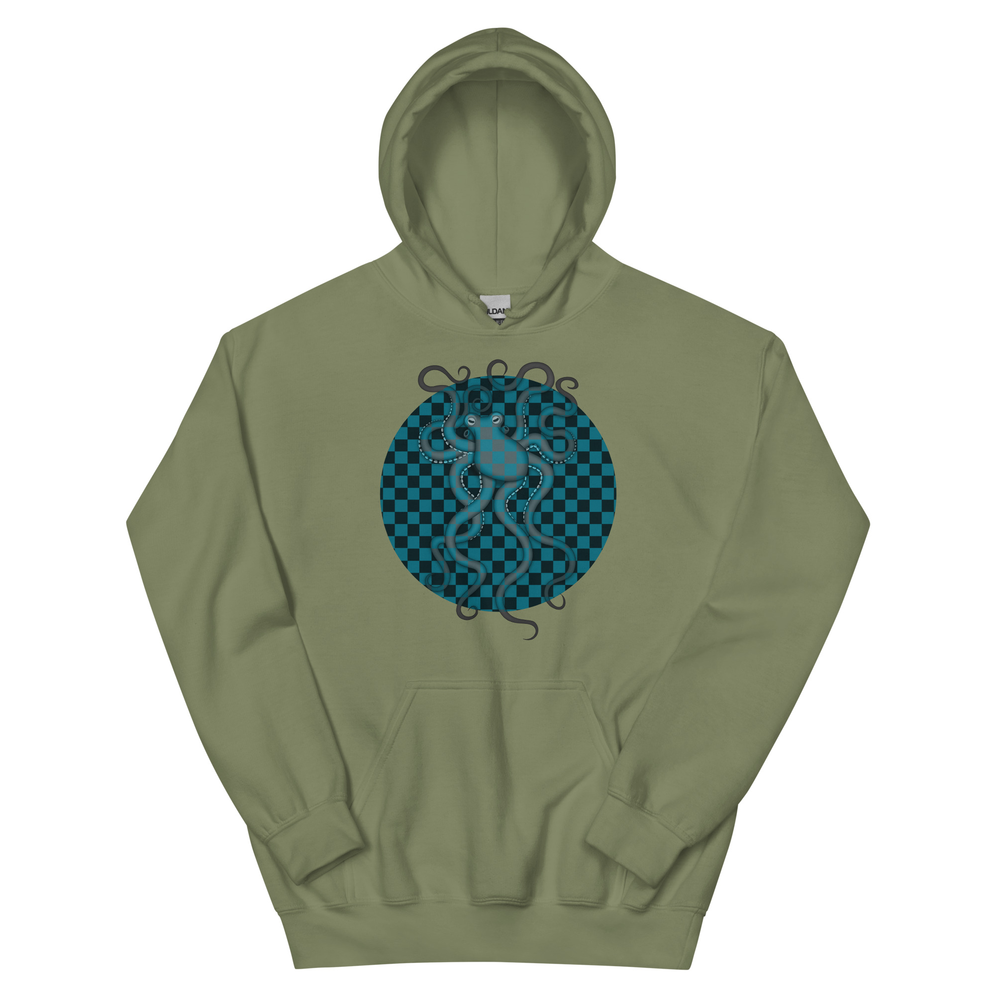 CAVIS Checkered Octopus Camouflage Unisex Hoodie, Underwater Retro 80's Nautical Hooded Sweatshirt - Image 10