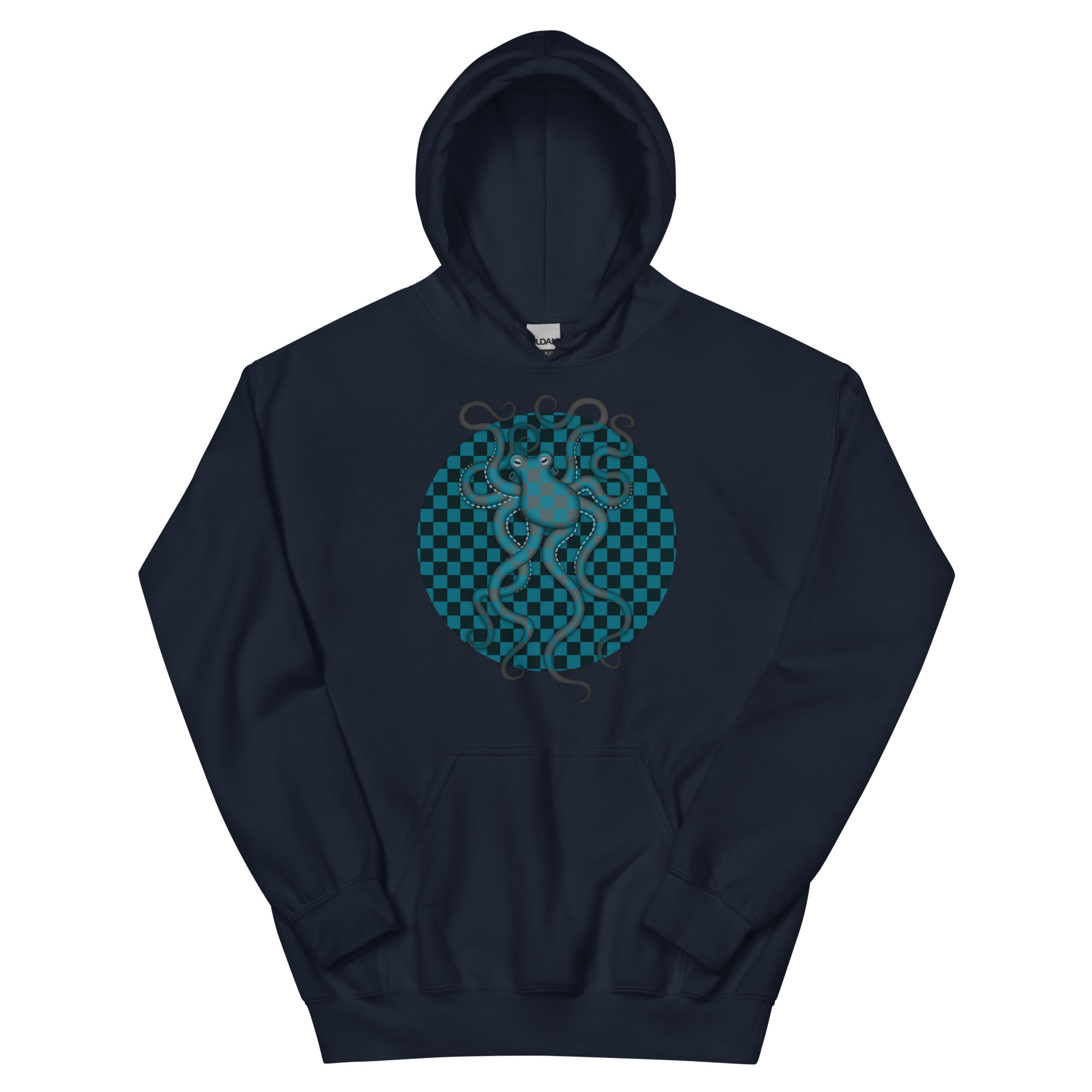 CAVIS Checkered Octopus Camouflage Unisex Hoodie, Underwater Retro 80's Nautical Hooded Sweatshirt - Image 4