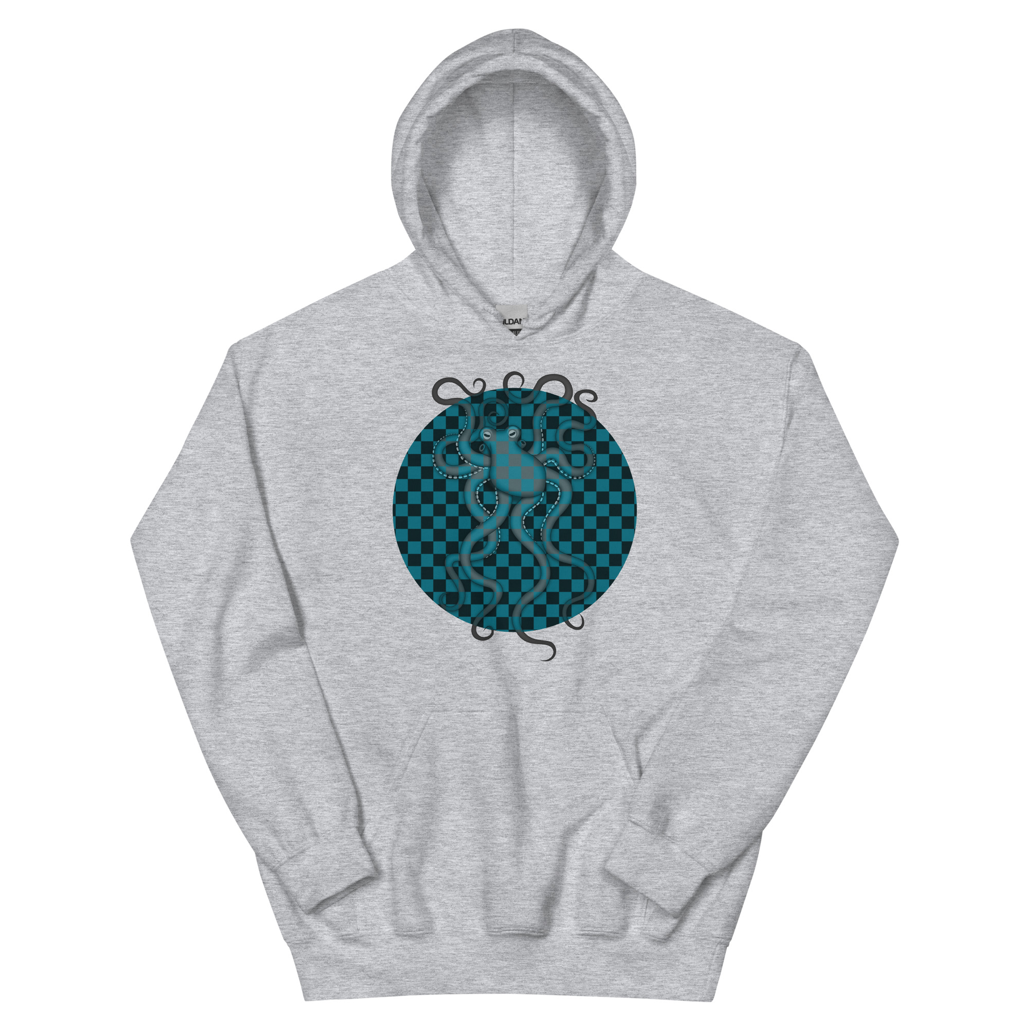 CAVIS Checkered Octopus Camouflage Unisex Hoodie, Underwater Retro 80's Nautical Hooded Sweatshirt - Image 11